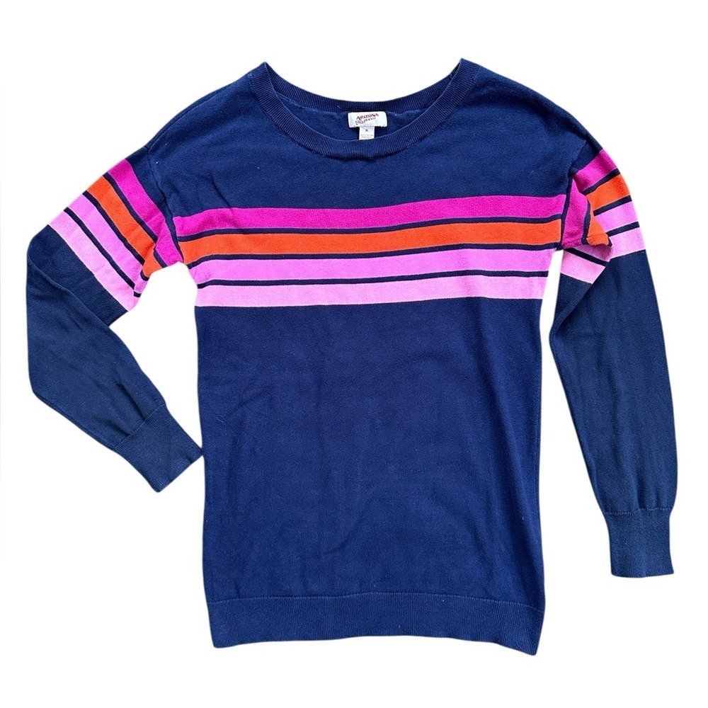 Arizona Jean Co Sweater Women XL Navy‎ Pink Orange Striped Cotton Excellent Knit